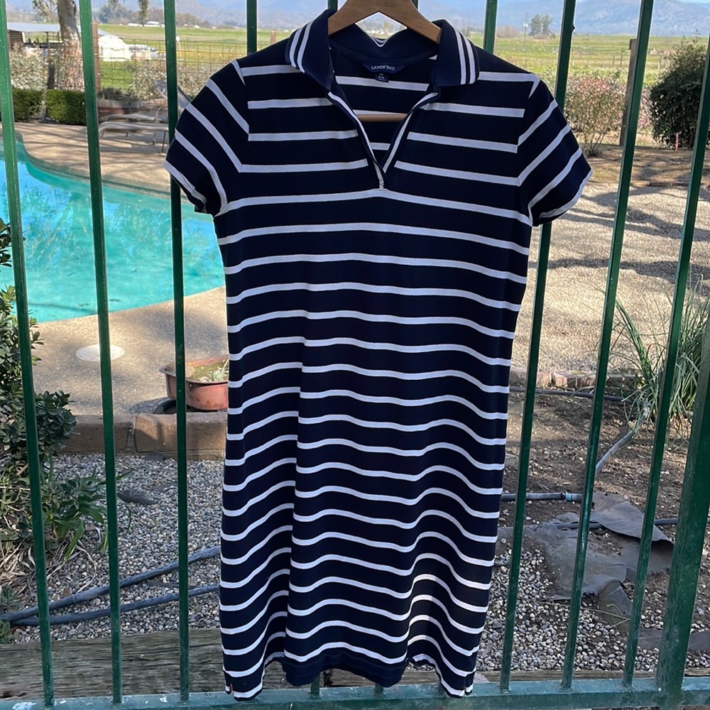 Do it all day dress! Lands End Polo Dress Black/White Stripes Size M (10-12)